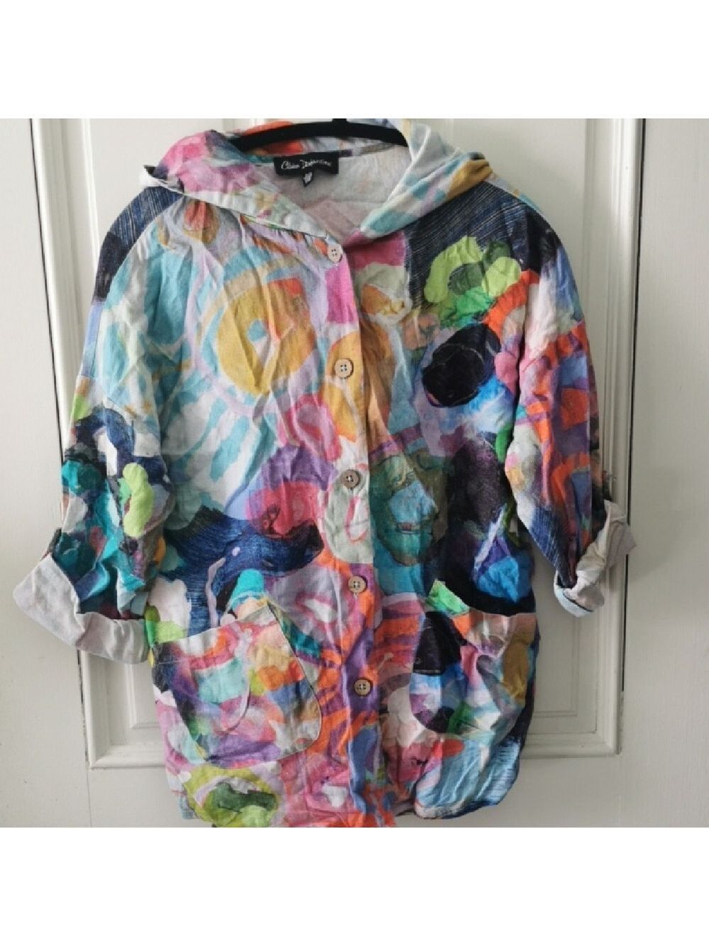 Womens Claire Desjardins "From A Moment in Time" Hooded Linen Blend Jacket. S